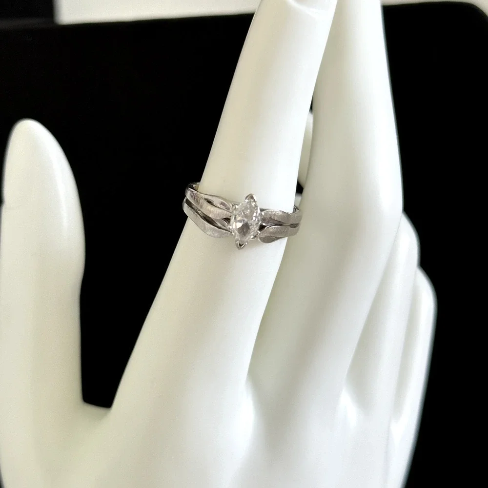 14K White Yellow Gold Natural Marquise VS Diamond Engagement Band Ring Size 6.25